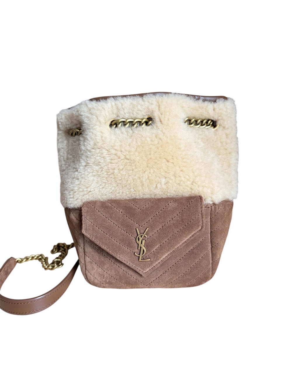 Yves Saint Laurent YSL mini Joe bucket shearling suede bag RETAIL 2,190 - Picture 3 of 14